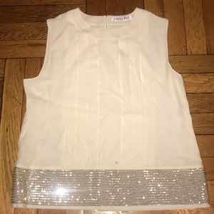 Dior Ivory Silk Shell w/ Gold Sequin Trim